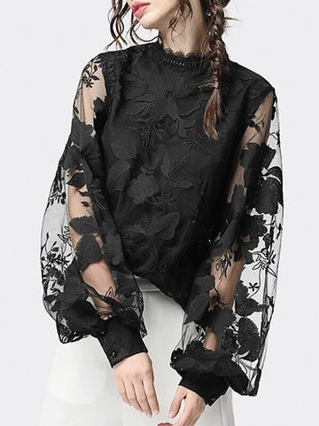 Airchics hauts tulle dentelle col rond manches bouffantes élégant femme